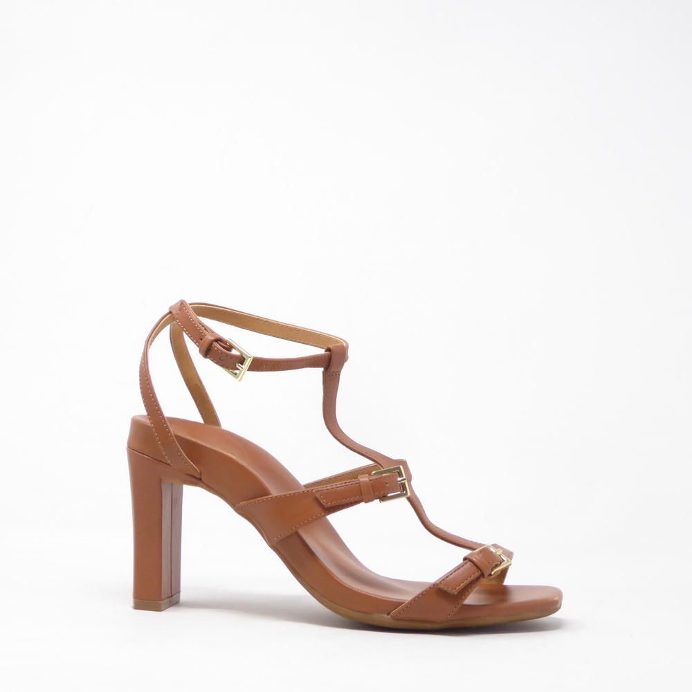Bared x Pliant Footwear Jayshrike Sandal Brown Leather Buckle Strappy Heel 38